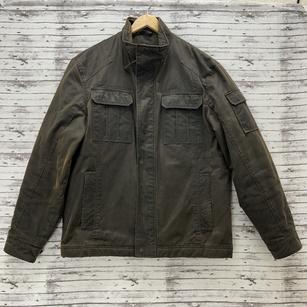 Buffalo David Bitton Jacket Men's Large Brown Faux Leather Biker Military USED